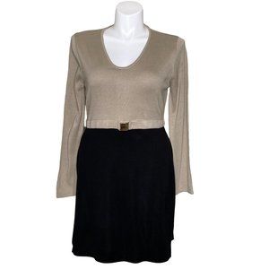 Calvin Klein NWT Sweater Dress, Brown Black V-Neck Long Sleeves Women's XL